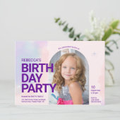 GIrlsモダンのはっきりした誕生日招待状カード 招待状 (スタンド正面)