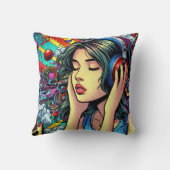 Girl's 聞 to Music on Headphones サイケデリック クッション (裏面)