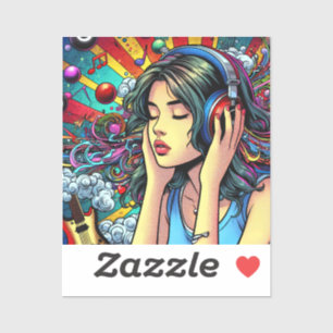 Girl's 聞 to Music on Headphones サイケデリック シール