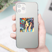 Girl's 聞 to Music on Headphones サイケデリック シール (スマートフォン)