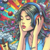 Girl's 聞 to Music on Headphones サイケデリック シール (正面)