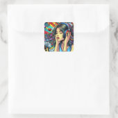 Girl's 聞 to Music on Headphones サイケデリック スクエアシール (バッグ)