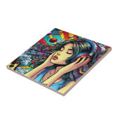 Girl's 聞 to Music on Headphones サイケデリック タイル (側面)