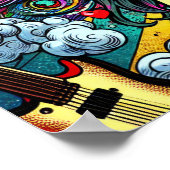 Girl's 聞 to Music on Headphones サイケデリック ポスター (角)