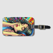 Girl's 聞 to Music on Headphones サイケデリック ラゲッジタグ (正面横)