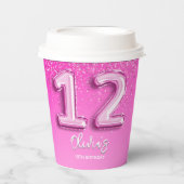 Girl's 12th Birthday with Pink Balloon Numbers 紙コップ (正面)