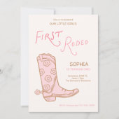 Girls 1st Birthday Cowgirl First Rodeo Invite 招待状 (正面)