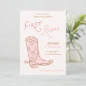 Girls 1st Birthday Cowgirl First Rodeo Invite 招待状 (スタンド正面)