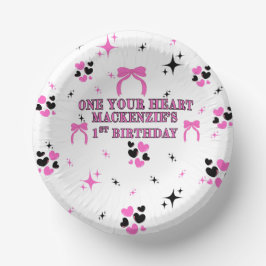 GIRLS 1ST BIRTHDAY PARTY BOWLS PINK WHITE 7" ROUND ペーパーボウル
