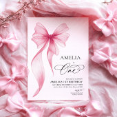 Girls 1st birthday pink bow coquette  招待状
