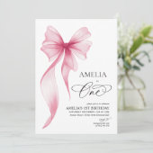 Girls 1st birthday pink bow coquette  招待状 (スタンド正面)