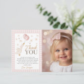 Girls 1st Birthday Silly Goose Pink Photo サンキューカード (スタンド正面)