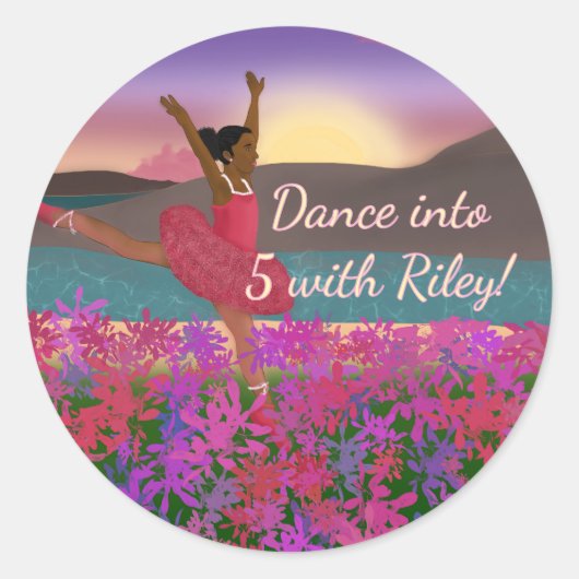 Girls 5th Birthday Stickers ラウンドシール (正面)