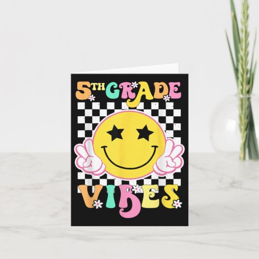 Girls 5th Grade Vibes Smile Face Back To School Fi カード (正面)