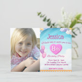 Girls 8th Birthday Party Photo Invitation Pink 招待状 (スタンド正面)