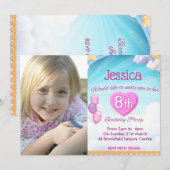 Girls 8th Birthday Party Photo Invitation Pink 招待状 (正面/裏面)