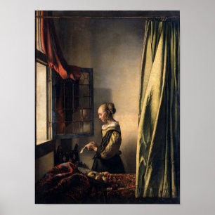 Girl's a 読 Letter at an Open Window by Vermeer ポスター