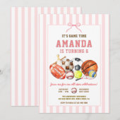 Girls All Star Sports Ball Games Birthday Party 招待状 (正面/裏面)