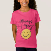 Girls' "Always Happy" Pink Smiley Tee - Bright Joy Tシャツ (正面)