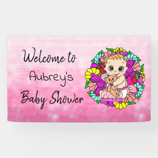 Girl's Baby Shower Banner、Baby Girl Pink Banner 横断幕 (横)