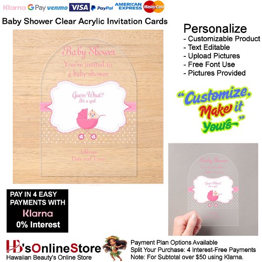 Girl's Baby Shower Clear Acrylic Invitation Card 2 アクリル招待状