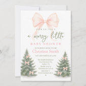 Girl's Baby Shower pine trees Winter Bow coquette 招待状 (正面)