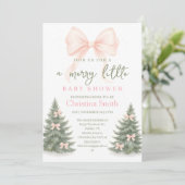 Girl's Baby Shower pine trees Winter Bow coquette 招待状 (スタンド正面)