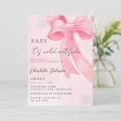 Girl's Baby Shower pine trees Winter Bow coquette 招待状 (スタンド正面)