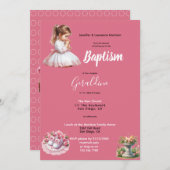 Girl's Baptism Pink Personalized 招待状 (正面/裏面)