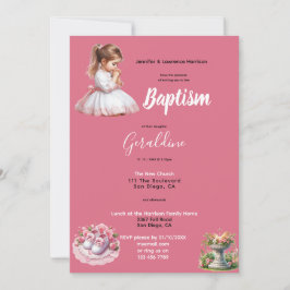 Girl's Baptism Pink Personalized 招待状