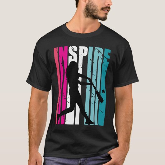 Girls Baseball Inspire Coach Softball Retro blue P Tシャツ (正面)