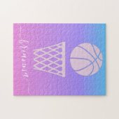 Girls Basketball Pink Purple Ombre Gradient & Name ジグソーパズル (横)
