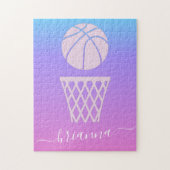 Girls Basketball Pink Purple Ombre Gradient & Name ジグソーパズル (縦)