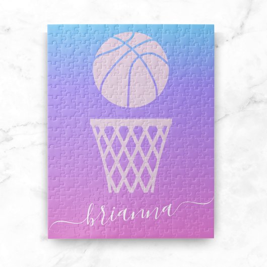 Girls Basketball Pink Purple Ombre Gradient & Name ジグソーパズル