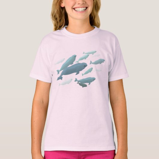 Girls Beluga Whale T-Shirtかわいいホエールアートシャツ Tシャツ (正面)