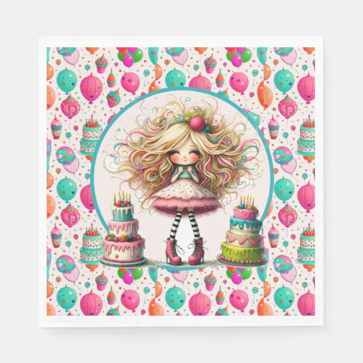 Girls Birthday  スタンダードランチョンナプキン (正面)