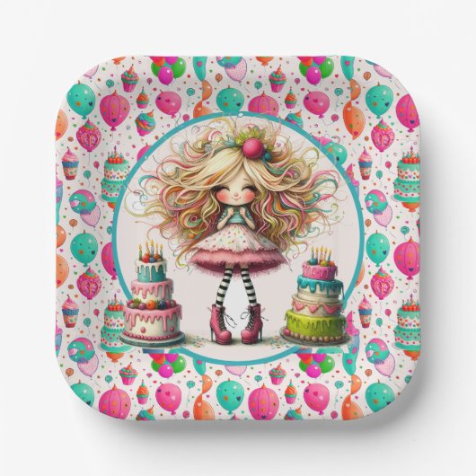 Girls Birthday ペーパープレート (正面)