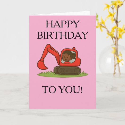 Girl's Birthday card with digger design カード (黄色い花)