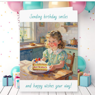 Girl's Birthday | Flowers and Cake カード