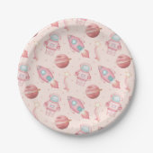 Girls Birthday Kids Pink Astronaut ペーパープレート (正面)
