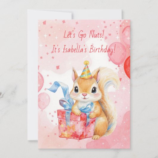 Girl's Birthday Party  | Adorable Squirrel   招待状 (正面)