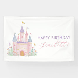Girls Birthday Party Banner Princess Pastel Castle 横断幕