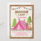 Girls Birthday Party Camping Birthday Party 招待状 (正面/裏面)