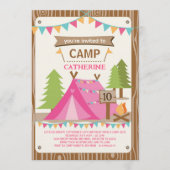 Girls Birthday Party Camping Birthday Party 招待状 (正面)