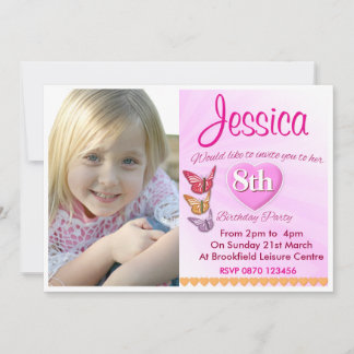 Girls Birthday Pink Party Photo Invitation 招待状