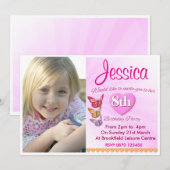 Girls Birthday Pink Party Photo Invitation 招待状 (正面/裏面)