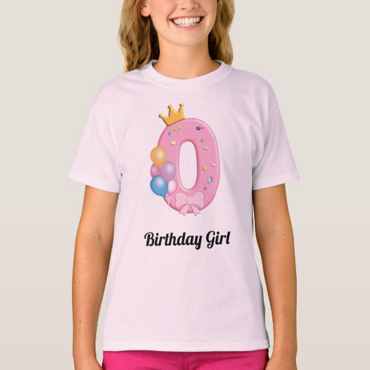 Girls Birthday Shirt Number 0 Pink Donut Theme Tシャツ (正面)