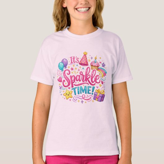 Girls Birthday Sparkle Time Cute Party Shirt Tシャツ (正面)