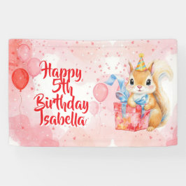 Girl's Birthday Squirrel themed Pink and Red 横断幕