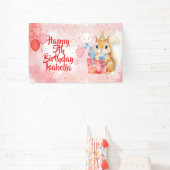 Girl's Birthday Squirrel themed Pink and Red 横断幕 (インサイチュ)